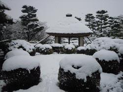 雪景色の柳沢文庫前の写真
