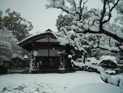 雪の積もった柳沢文庫の前景の写真
