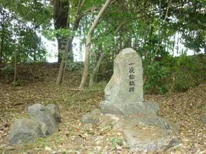 森の中にたたずむ「一夜松社跡」石碑の写真