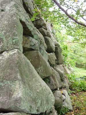 いくつかの石が浮き出ている様子の天守台の一部分の写真