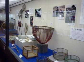 金魚を育てる道具・金魚を出荷するための道具等が展示されている写真