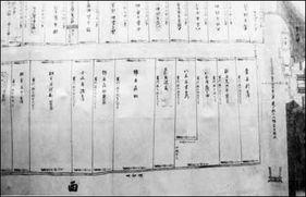 戸主の屋号と名前の記されている町割図の写真
