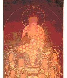 釈迦と8人の菩薩が描かれた、菩薩絹本著色釈迦八大菩薩像の写真