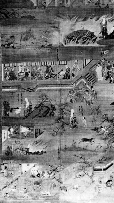 矢田寺の地蔵にまつわる三つの話を図絵化した絹本著色矢田地蔵縁起の写真