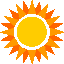 黄色い円をオレンジと黄色の光が囲んでいる太陽のイラスト